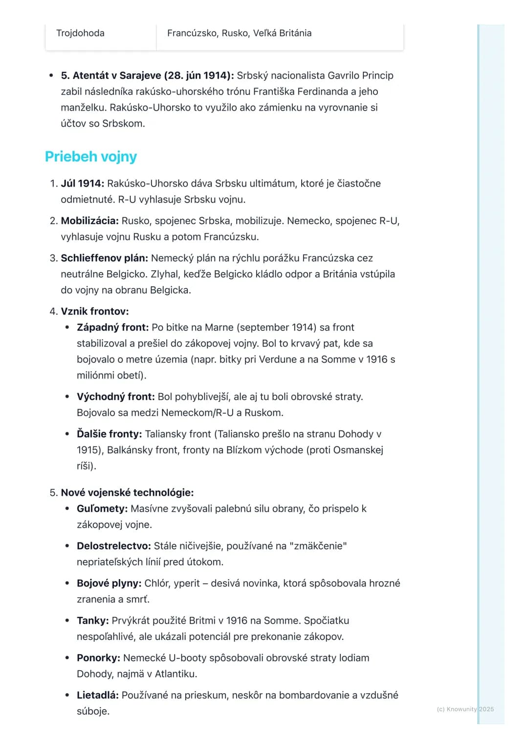 # Prvá svetová vojna

## 1. Prehľad prvej svetovej vojny

Prvá svetová vojna (skrátene P.S.V.) bola obrovský globálny konflikt, ktorý
prebie