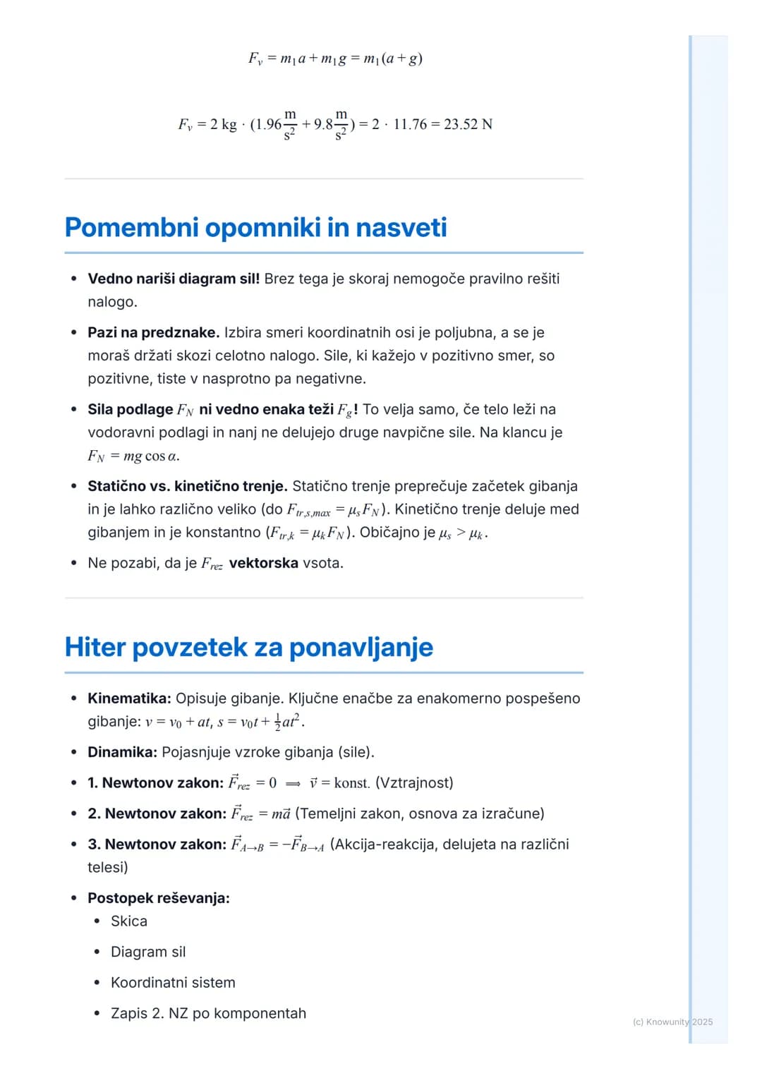 # Kinematika in dinamika točke
Uvodni pregled
Kinematika in dinamika točke sta osnova mehanike. Kinematika opisuje kako
se telesa gibljejo