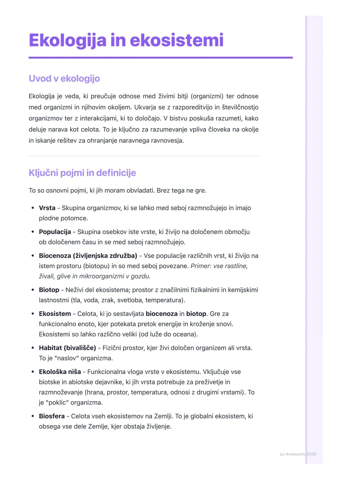 # Ekologija in ekosistemi
Uvod v ekologijo
Ekologija je veda, ki preučuje odnose med živimi bitji (organizmi) ter odnose
med organizmi in