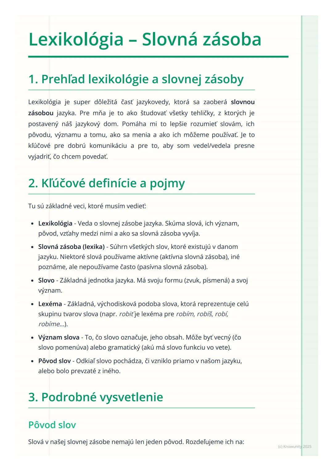 # Lexikológia - Slovná zásoba
## 1. Prehľad lexikológie a slovnej zásoby
Lexikológia je super dôležitá časť jazykovedy, ktorá sa zaoberá s