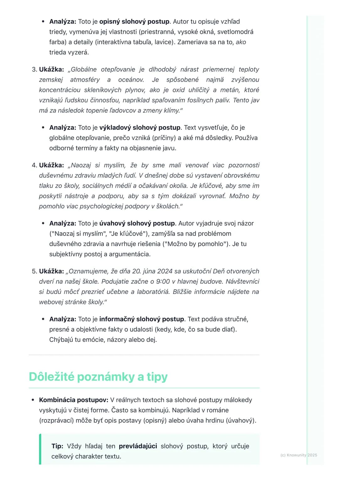 # Slohové postupy
Úvod / Prehľad
Dnes si preberieme slohové postupy, čo je podľa mňa dosť dôležitá téma, lebo
nám pomáha pochopiť, ako sú