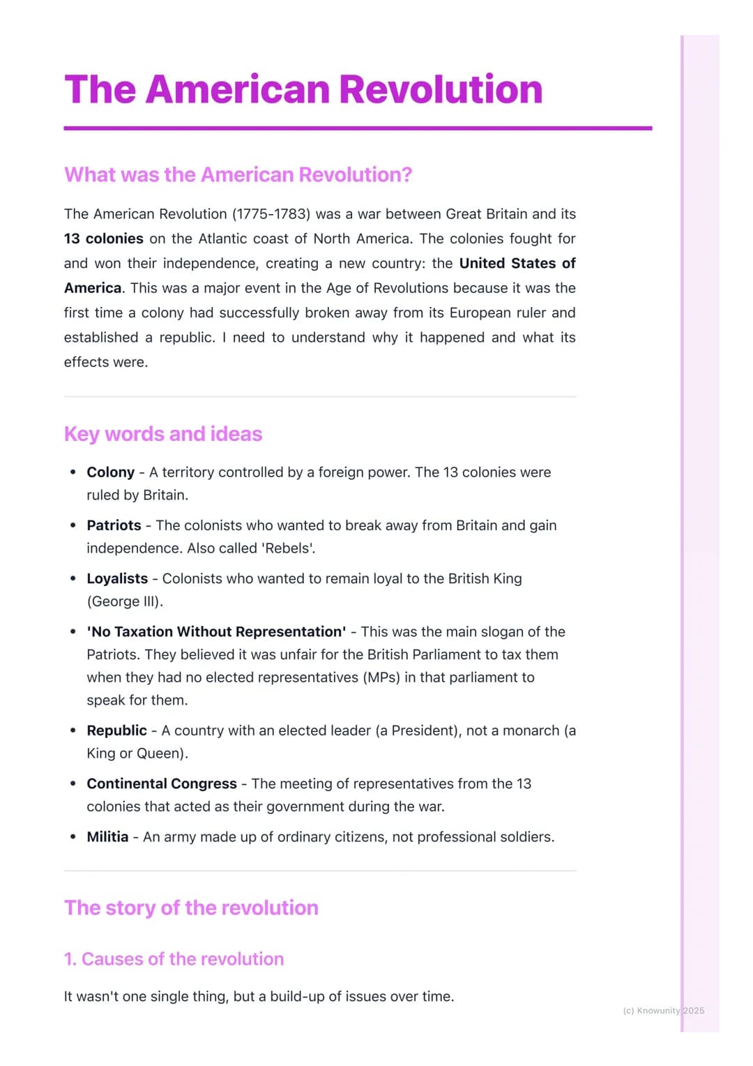 # The American Revolution
## What was the American Revolution?
The American Revolution (1775-1783) was a war between Great Britain and its