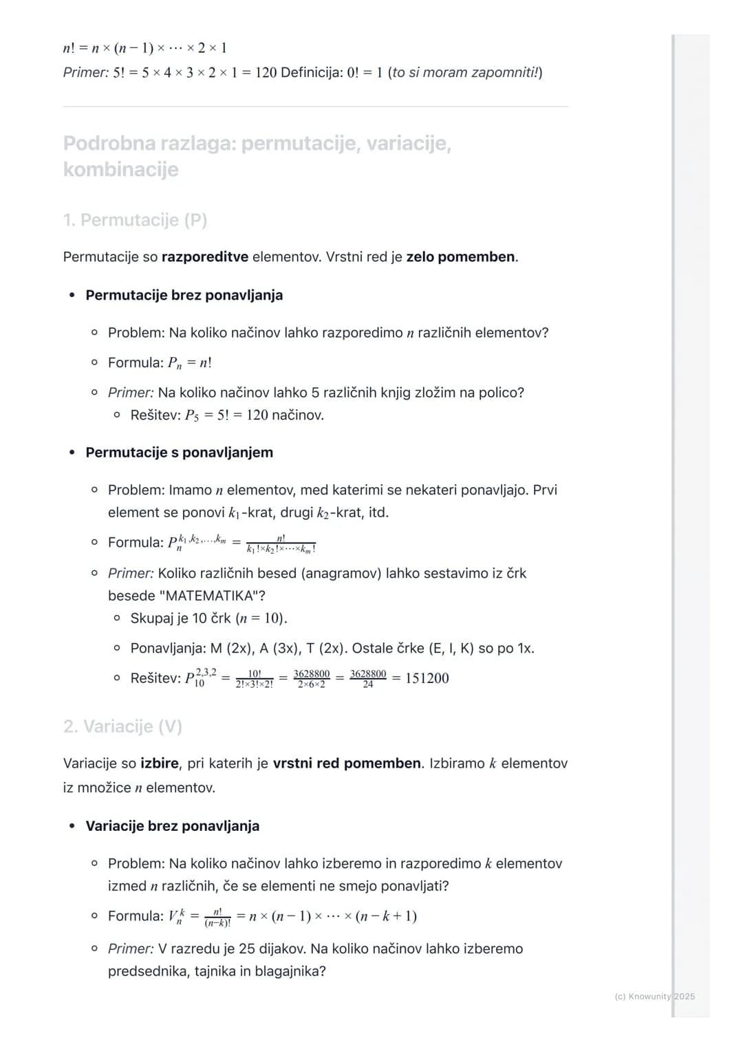 # Kombinatorika
Osnovni princip kombinatorike
Kombinatorika je v bistvu umetnost štetja. Ukvarja se z vprašanjem, na koliko
načinov lahko