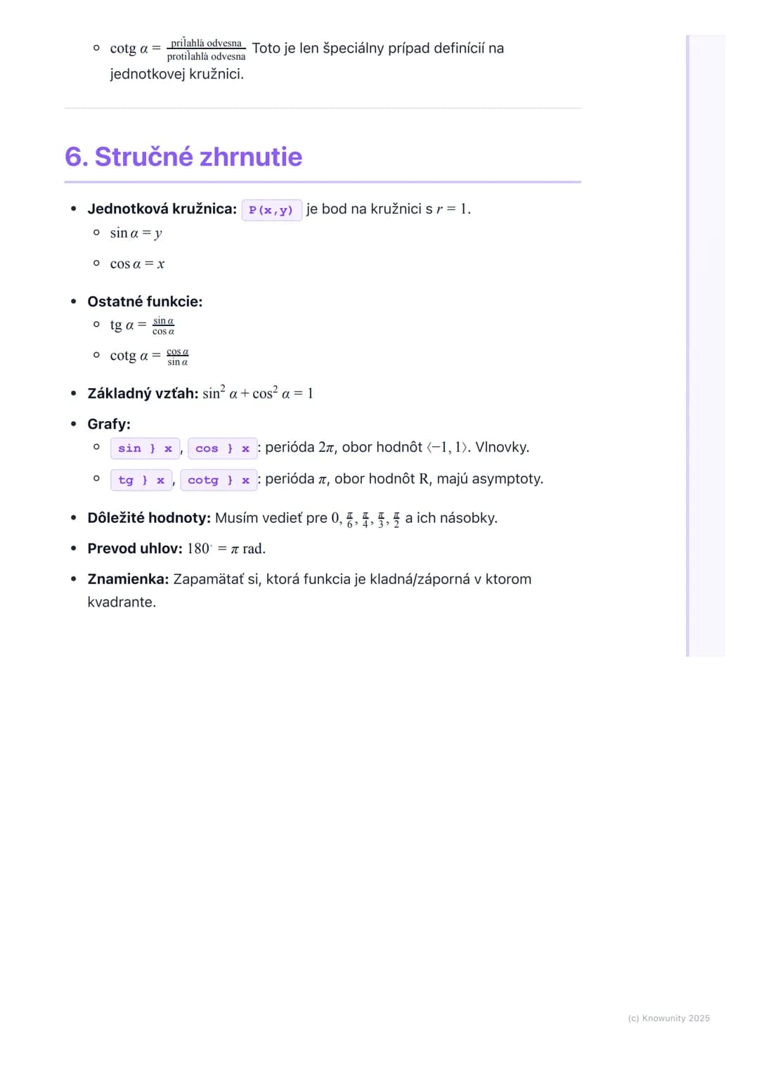 # Goniometrické funkcie
1. Prehľad a úvod
Goniometrické funkcie sú super dôležitá časť matematiky, ktorá sa zaoberá
vzťahmi medzi uhlami a